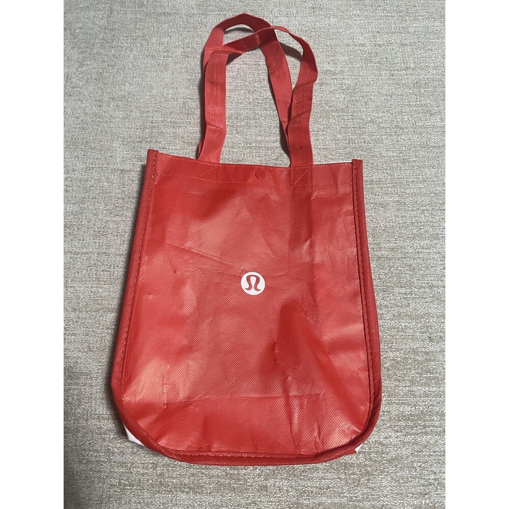 Lululemon- Small Reusable Shopping Tote Bag Snap Button Close Red 9" x 12"